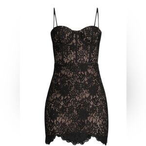 Mishka Black Lace Mini Dress with Nude Underlay